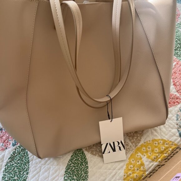 ZARA COLORED LEATHER TOTE BAG - Picture 2 of 8